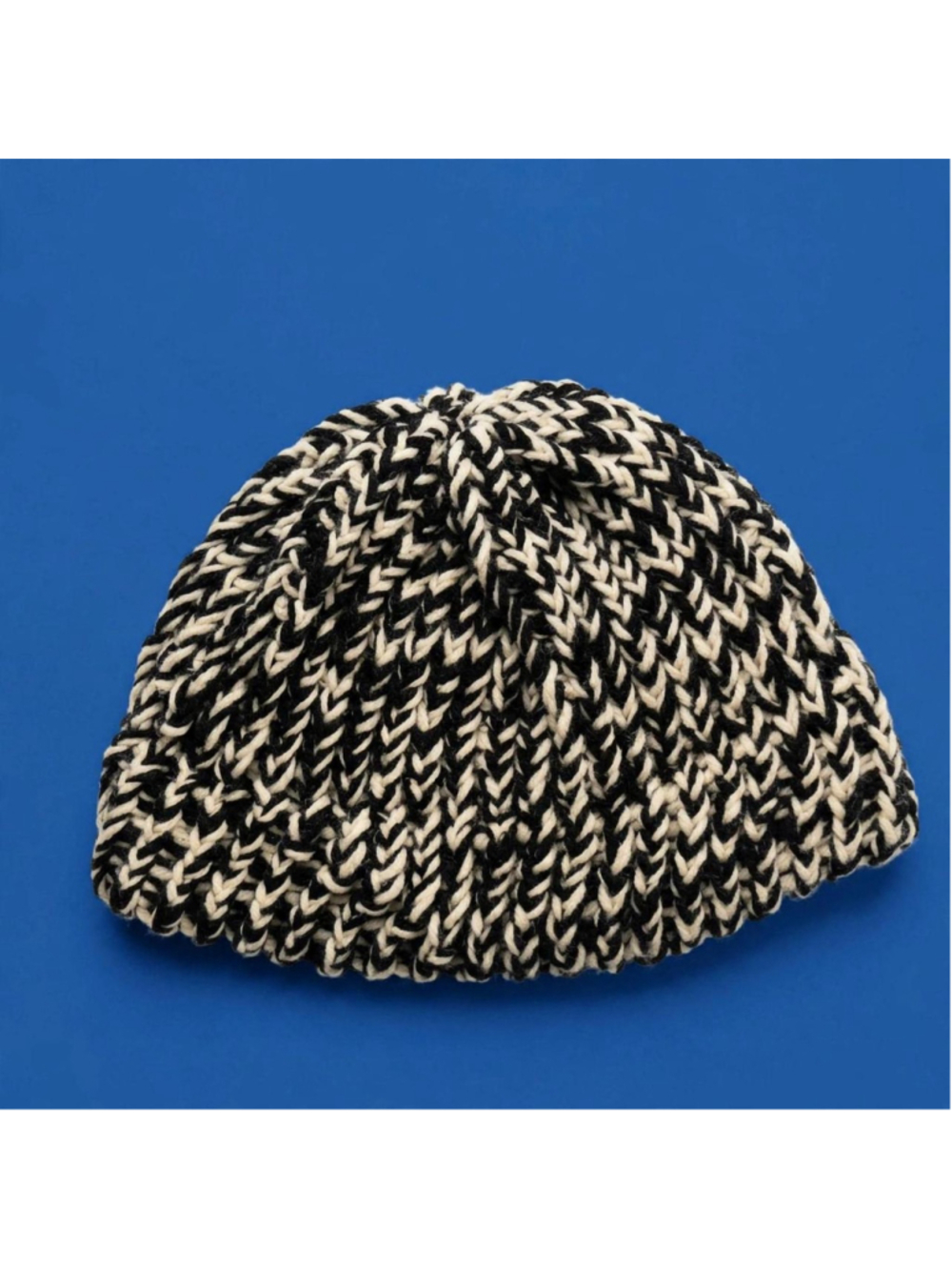 Black and cream herringbone knit beanie #winteraccessories #cozy
